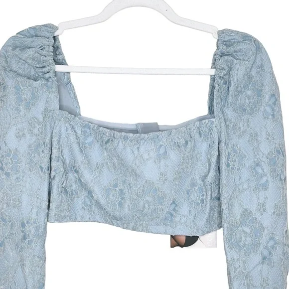 NAKED WARDROBE Velvet Lace Blue Long Sleeve Crop Top - Small - Picture 3 of 8